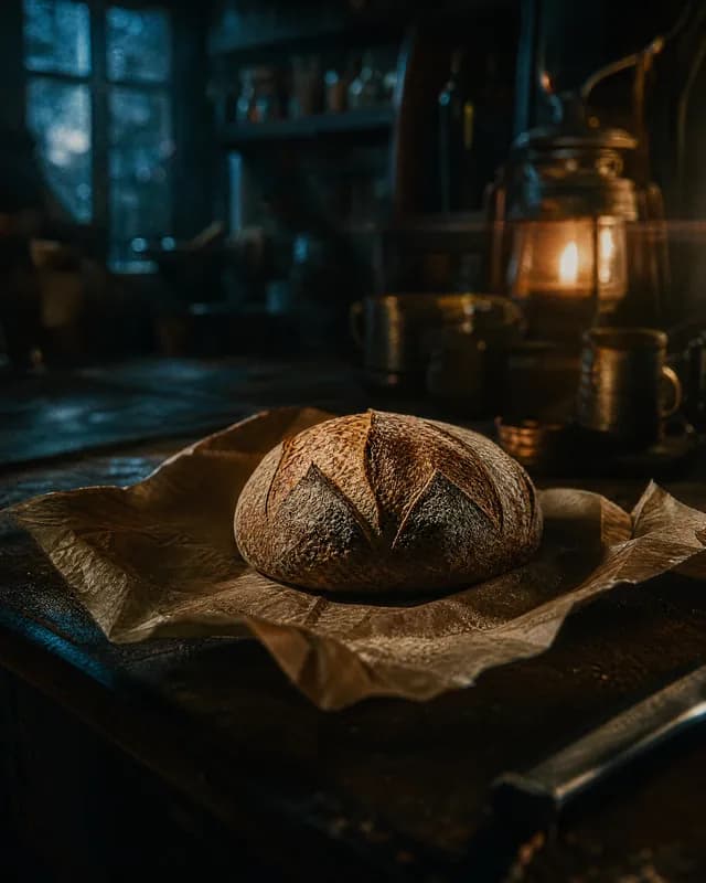 The same sourdough loaf, re-shot in Latent's Cinematic look