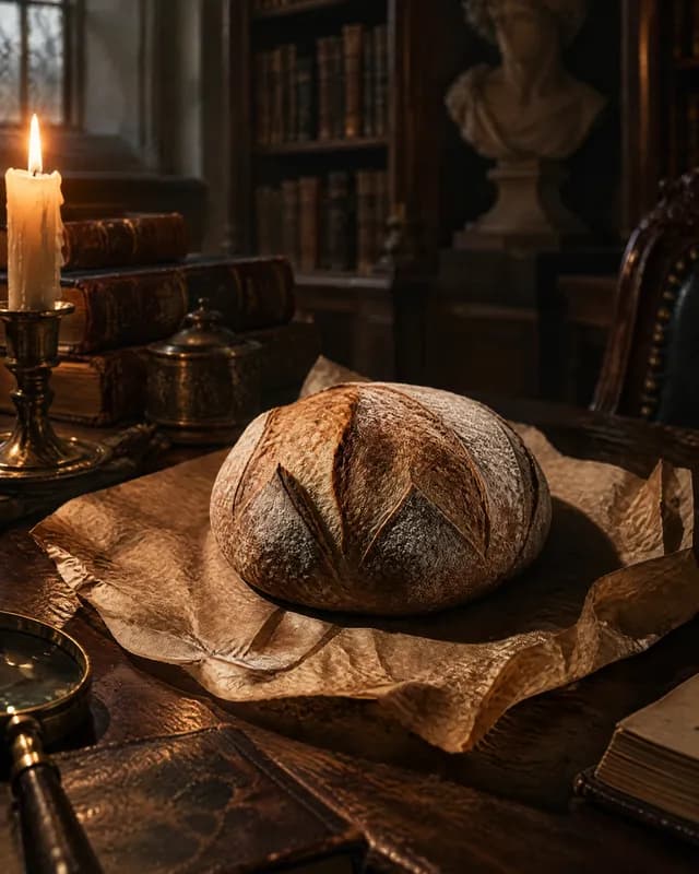 The same sourdough loaf, re-shot in Latent's Dark academia look