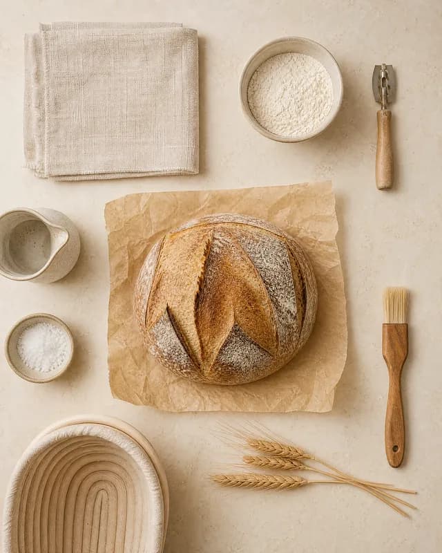 The same sourdough loaf, re-shot in Latent's Flat lay look