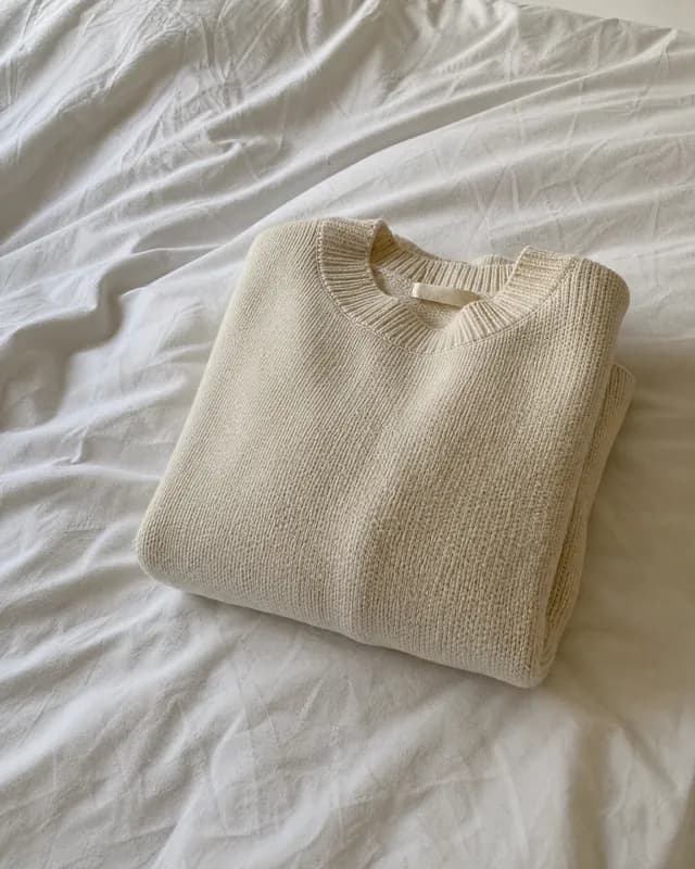 An example phone photo of a folded knit sweater